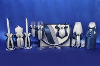 Свадебный набор темно-синий, семейный банк, украшение на бутылки, семейный очаг, свадебные бокалы арт. 053-008