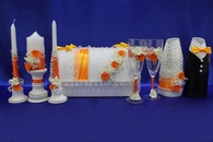 Свадебный набор оранжевый, сундучок, украшение на бутылки, семейный очаг, бокалы арт. 053-005
