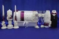 Свадебный набор темно-фиолетовый (Сундучок, Одежда на шампанское, Свечи, Бокалы, ) арт. 053-004