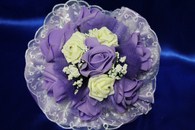 Букет дублер для невесты с сиреневыми и айвори латексными розами арт. 020-349