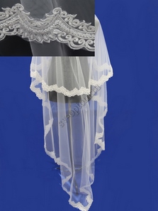 Фата с расшитым кружевом (бисер). Цвет: айвори. 3х1,5м . (38). арт. 0273-021