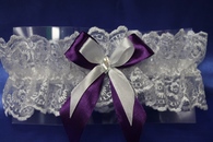 Подвязка кружевная белая с фиолетовым бантиком арт. 019-228