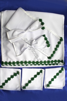 Венчальный набор белый с зеленой окантовкой арт.074-041