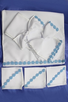 Венчальный набор белый с голубой окантовкой арт.074-043