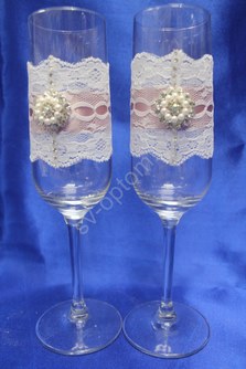 Свадебные бокалы ручной работы с брошкой арт. 045-175