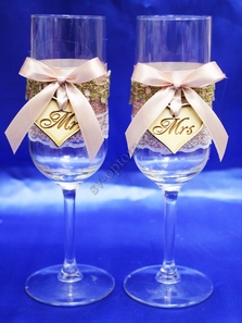 Свадебные бокалы ручной работы пудра с сердечками арт. 045-642