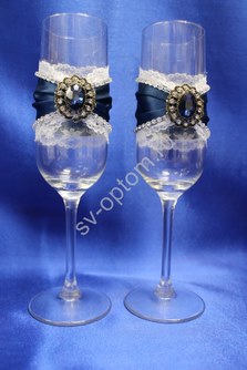 Свадебные бокалы ручной работы с брошкой арт. 045-154