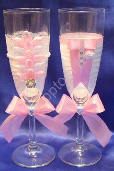 Свадебные бокалы ручной работы бело-розовые арт. 045-210