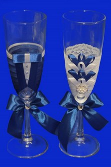 Свадебные бокалы ручной работы синие арт. 045-221