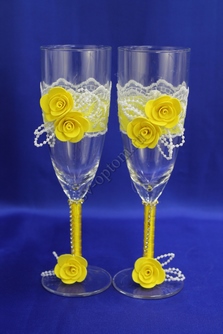 Свадебные бокалы  ручной работы с желтыми цветочками арт. 045-028