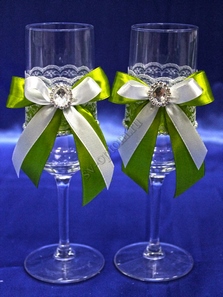 Свадебные бокалы ручной работы оливковые арт. 045-651
