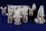 Свадебный набор пудра (Сундучок, Одежда на шампанское, Свечи, Бокалы) арт. 053-234