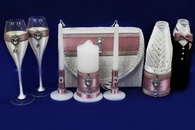 Свадебный набор пудра (Сундучок, Одежда на шампанское, Свечи, Бокалы) арт. 053-237