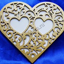 Подставка для колец сердце бело-золотое (Дерево) 14х15см. арт. 117-179