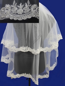 Фата с расшитым кружевом (бисер). Цвет: белый. 1,5х1,5м (26) арт. 0273-125