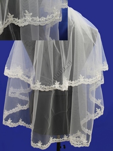 Фата с расшитым кружевом (бисер). Цвет: айвори. 1,5х1,5м . (28).  арт. 0273-134