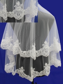 Фата с расшитым кружевом (бисер). Цвет: молочная. 1,5х1,5м (22) арт. 0273-136