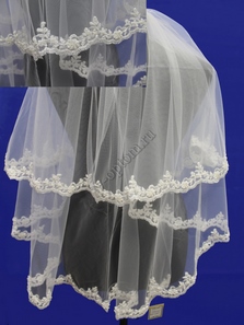 Фата с расшитим кружевом (бисер). Цвет: айвори. 1,5х1,5м. (28).  арт. 0273-137