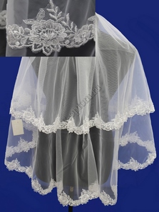 Фата с расшитым кружевом (пайетка). Цвет: айвори. 1,5х1,5м (24) арт. 0273-203