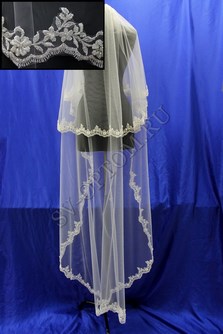 Фата с расшитым кружевом. Цвет: белый.(40). арт. 0273-251