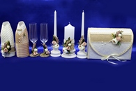 Набор рустик пудра (сундучок, одежка на шампанское, свечи, бокалы) арт. 053-278