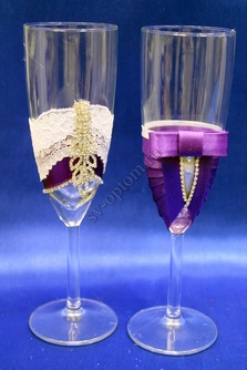 Свадебные бокалы ручной работы фиолетовые арт. 0454-680