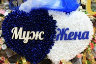 Двойное сердце бело-синее 