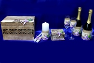 Набор рустик с лавандой (сундучок, тубы на шампанское, свечи, бокалы, коробочка с подушкой для колец) арт. 053-289