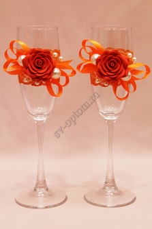 Свадебные бокалы ручной работы с оранжевыми цветочками арт. 0454-706