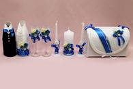 Набор бело-синий (сундучок, одежка, свечи, бокалы) арт. 053-302